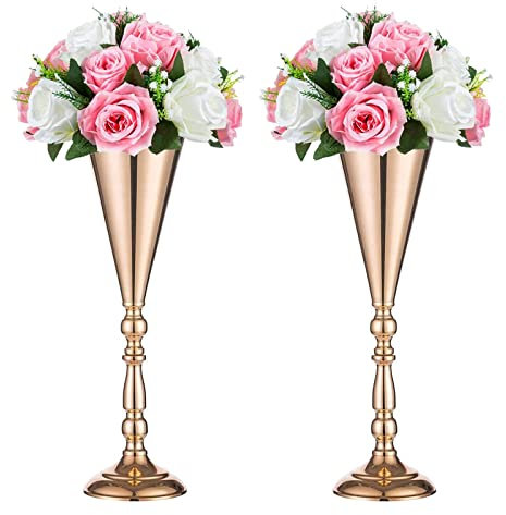 Sziqiqi Satz von 2 Hoch Metall Hochzeit Mittelstücke für Rezeption, Gold Blumenvase Stehen, Basis Decortion für Party, Veranstaltungen, Geburtstag, Feierlichkeiten, Gold