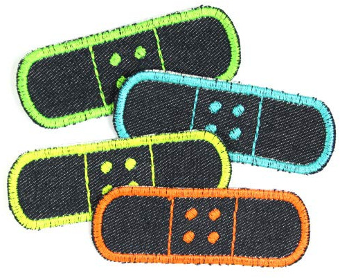 Flickli Pflaster 3 x 8,3cm Bügelflicken Jeans einzel Set 4 Flicken zum aufbügeln blau neon