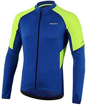 BERGRISAR Herren Radtrikot Fahrradtrikot Langarm Atmungsaktive Leicht Fahrradbekleidung mit 3+1 Reißverschluss Taschen BG012 - Dunkelblau - Groß