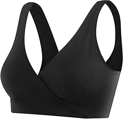 Boolavard Frauen Cotton Spandex Seamless Schlaf-BH für Still und Mutterschaft (Large, Schwarz)
