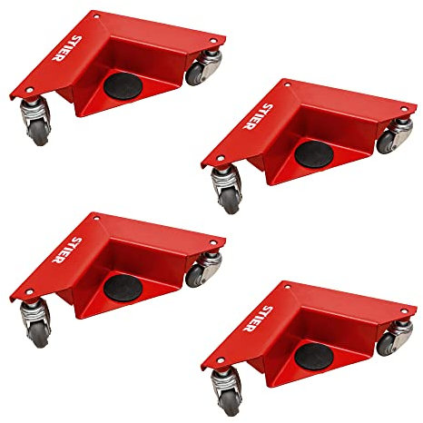STIER Eckenroller-Set Tragkraft 150 kg mit Gummi-Rollen, Schwerlastrollen für Möbel, Transportrolle aus Stahl-Schweißkonstruktion mit Pulverbeschichtung