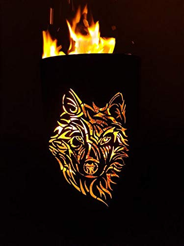 TiKo-Design® Feuertonne Feuerkorb mit Wolf Motiv