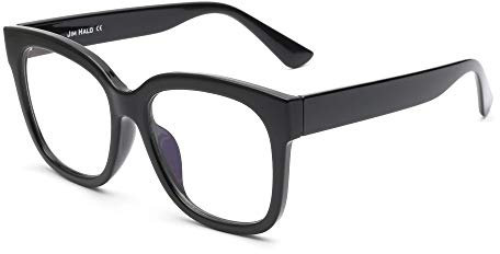 JIM HALO Occhiali Luce Blu Grande Quadrati. Comodi e Resistenti a Schermi e Monitor. Per Donna - Uomo. [Nero]