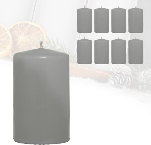 Candelo 8er Set Premium Stumpenkerzen Weihnachten Ambiente Kerzen - Grau – 4,8cm x 8cm - Advent Kerze Weihnachtsdekoration - Weihnachtskerzen
