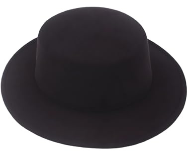 1 Pc Classic Flat Top Fedora Hat British Style Jazz Straight-Brimmed Manhattan Church Derby Cap for Unisex Head Circumference 22.8in (Black)