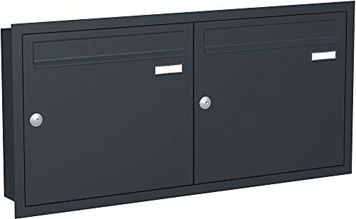 Briefkastenanlage Unterputz mit eckiger Verkleidung Modell U1 Farbe RAL 7016 anthrazitgrau, Größe mit 2 Briefkästen