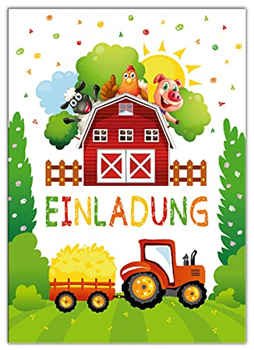 Junaversum 12 Einladungskarten zum Kindergeburtstag Mädchen Jungen Bauernhof Outdoor-Party