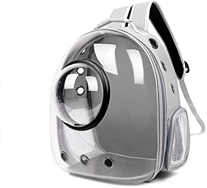 Galatée Katzen Rucksack Träger, Hund, Haustier Rucksack Blasen Rucksack, wasserdichte, Klare Haustier Kapseltasche Im Freien, Raumkapsel Haustier-Rucksack Belüften(Grau, Transparente Abdeckung)