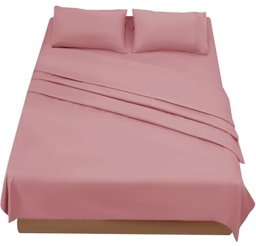 FARFALLAROSSA Parure De Lit 180x190/200 4 Pièces en Microfibre - Drap Housse 180x200 cm - Drap Plat 2 Personne 260x280 cm - 2 Taie d'oreiller 50x80 - Rosa Fonce