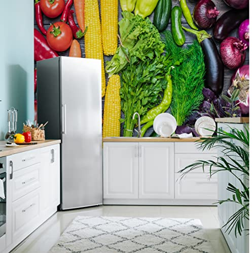 Muralo Fototapete Selbstklebend buntes Gemüse, 3D, XXL - 254x184 cm | Moderne Tapete, hochauflösender Druck - ideal für Küche und Esszimmer, Restaurant und Esszimmer