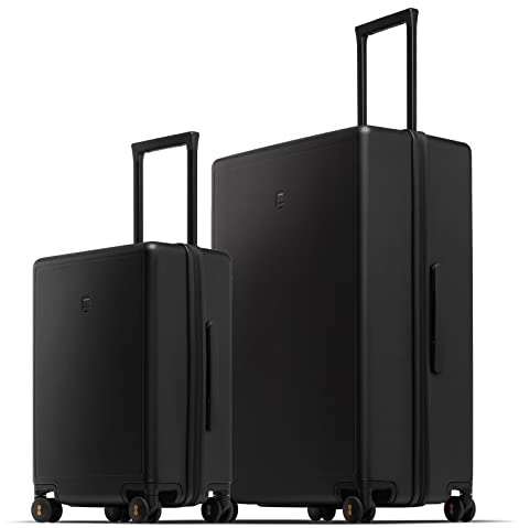 LEVEL8 Koffer Handgepäck, Leichtgewicht aus 100% Polycarbonat,Koffer Trolleys Hartschalen,Business Trolley Elegance Micro-Diamond Textured Design 8 Spinner Kofferset Groß (Schwarz, 40L+105L)