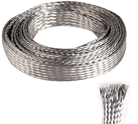 QuQuyi 9.84ft 12mm Braided Ground Strap Tinned Copper Flat Sleeving Expandable Metal Sheath Screening Signal Wire Cable Shielded