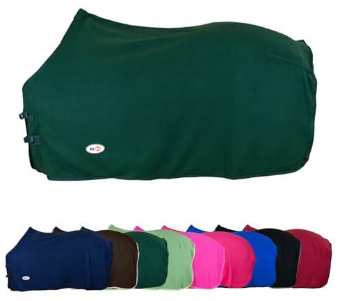 RL24 - Abschwitzdecke Basicline – Pferdedecke mit Schweifkordel, Widerristpolster & Metallverschluss – atmungsaktive Fleecedecke – Pferde Zubehör – Transportdecke in Dunkelgrün – 155cm