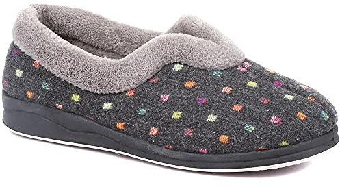 Pavers Womens Wide Fit Polka Dot Slippers | All Year Round | Full Slipper Slipper | Slip On | Flat