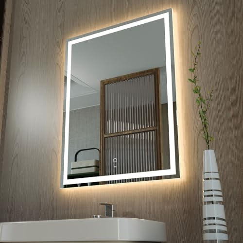 KWW 60 x 80 cm LED badrumsspegel, dimbar sminkspegel IP44 anti-dimma horisontell/vertikal väggmonterad