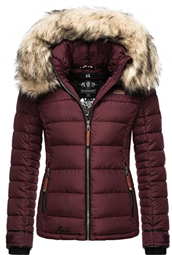 MARIKOO Damen Winterjacke Steppjacke mit abnehmbarem Kunstfell Lerikaa Wine Gr. XL