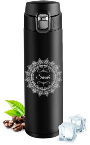 Maverton Mug isotherme personnalisé, Bouteille isotherme 400ml avec gravure | Pour femme, Mug de voyage en acier inoxydable, pour anniversaire, pour elle/amie/maman, prénom