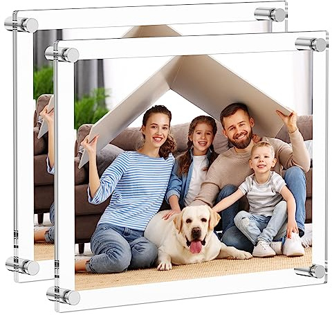AITEE 11x14 Acrylic Picture Frames 2 Pack, Clear Picture Frames for Wall, Modern Frameless picture Frames Lucite Transparent Square Cubes Floating Hanging Photo Frame Gift for Home Office Display