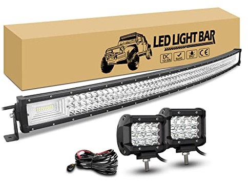 RIGIDON 127cm 648W Gebogener LED Arbeitsscheinwerfer Bar Mit 12V Kabelbaum Kit, 2 x 10cm 36W Offroad Spot Strahler, Lichtleiste für Auto LKW Traktor 4x4 Fahrzeuge Zusatzscheinwerfer
