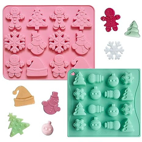 2 Pezzi Stampi di Natale Albero di Natale Stampo di Cioccolato in Silicone Snowman Snowflakes Stampi da Cottura in Resina Vassoi per Cubetti di Ghiaccio per Torte Candela Muffin