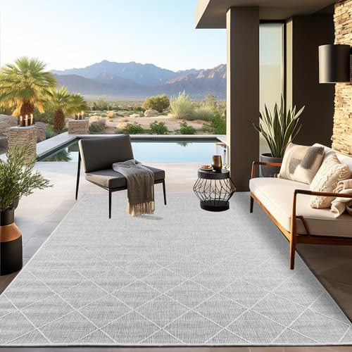 SIMPEX Einfarbiger Outdoor Teppich Läufer Flur Balkon Terrasse Teppich Küche Esszimmer Wetterfest Camping Carpet Soft und Weich Farbe: Grau, 80 x 150 cm
