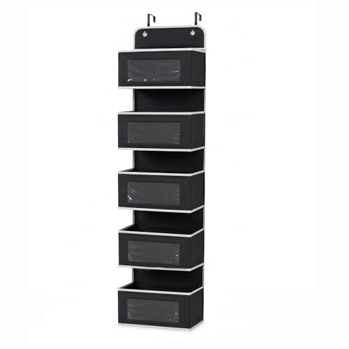 plastific 5 Tier Hanging Wardrobe Organiser Foldable Closet Storage Shelves | Door Organizer, Black