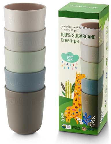 Dulce Worlds Sugarcane Toddler Cup 300 ml - Set of 5, LFGB & USDA Certified Kids Cup - BPA Free - Dishwasher Safe, Reusable, Unbreakable - GrayBlue