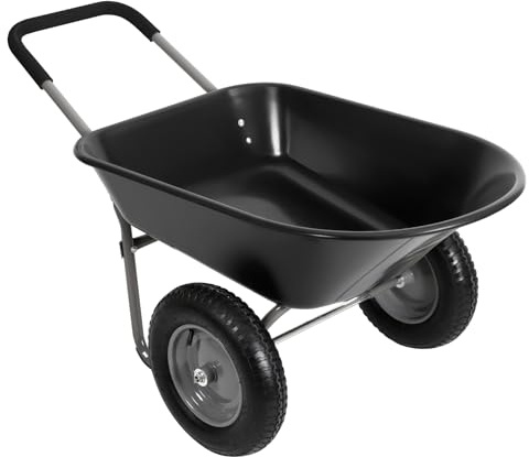 Panana Heavy Duty Garden Trolley 85L Barrow Cart Wagon with Pneumatic Tires, 150kg Capacity Yard Utility Cart for Farm, Landscaping, Patio, and Home Use, Steel Frame with Comfortable Handle (Black)