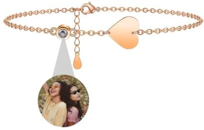 Foto Armband Personalisierte Projektion Armband mit Bild im Stein Herz Lupe Verstecktem Fotoarmband Ich Liebe Dich 100 Sprachen für Damen Frauen Denkmal Weihnachten Freundschaft Silber Rose Gold