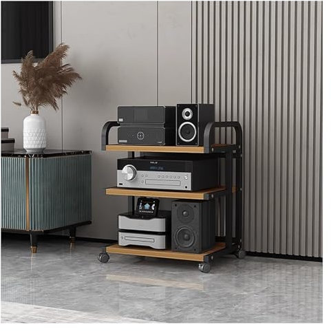 JYHHCYS Audio Rack HiFi Regal Audio-Komponenten-Rack-Turm Media-Stereo-Ständer Geräteregal Mit Rollen, 3/4/ 5 Schichten Schwerlasthalter Für Unterhaltungselektronik Aus Stahl (Color : 3 Tier-C)