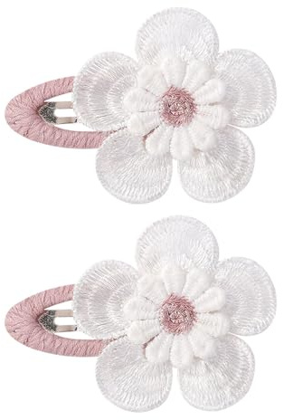 Kinder-Haarspangen, Stoff-Haarspangen, Haarnadel, hübsche Blumen-Haarspange, niedlicher Stoff, Haarschmuck für Mädchen, 2 Stück, silber