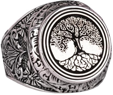 KAMBO Bague arbre de vie – Bague en argent sterling 925 carats pour homme, sans pierre précieuse, Argent, Aucune pierre précieuse