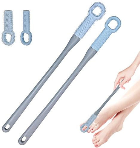 Ubitree 2 Stück Fußwaschbürste, 40 cm Weich Silikon Zehenreiniger mit Langem Stiel, Duschbürste mit Ersatzbürstenkopf, Zehenreinigungsbürste, Fuß Peeling Bürste für Senioren, Männer, Frauen