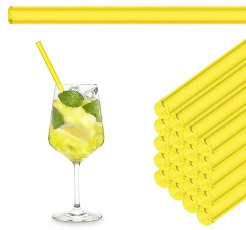 HALM Neon Gelbe Glas-Strohhalme Wiederverwendbar Trinkhalm - 50 Stück gerade 20 cm für Gastronomie, Restaurant, Bar, Cafe, Hotel - Spülmaschinenfest - Glastrinkhalme