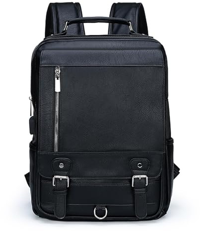 XINYASEE Europa och USA retro läderryggsäck för män, ny stor kapacitet herraxelväska. Mode affärsresor datorryggsäck, unisex student, Svart, lunghezza: 28 cm, larghezza: 13 cm, altezza: 39cm