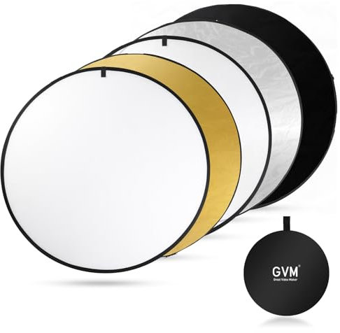 GVM 5 in1 Reflector,110 cm/43”,Scheibenreflektor,Rund Fotografie Licht Reflektor,Diffusor Fotografie,Faltbarer Faltreflektor mit Tasche,Foto Reflektorreflektor Lichtreflektor,Transluzent, Silber, Gold
