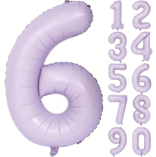 Palloncino viola da 40 pollici, lilla, con numeri grandi, viola chiaro, 6 viola chiaro, per compleanno, compleanno, viola, numero 6, elio, 6 ragazze, decorazione di compleanno, anniversario, festa