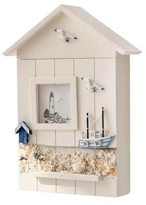 Kuntesetty Holz Schlüsselbox für Zuhause, Maritimes Design, Handgefertigt, 29,5 X 5 X 22,5 cm, c