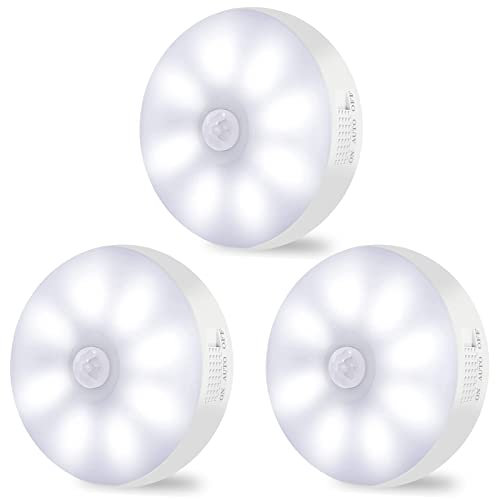 Motion Sensor Lights Indoor Rechargeable Wireless Wall Light LED Stair Night Lights Lamps with Auto/On/Off for Stairs Living Room Bathroom Corridors Closet Kitchen Under Cabinets (6000K, 3 Pack)
