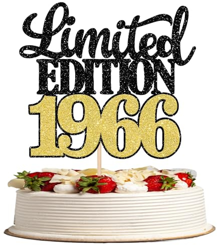 SYKYCTCY 1 Pack Limited Edition 1966 Cake Topper Glitter Happy 60th Birthday Cake Pick 60 Fabulous Cake Decorations for Cheers to 60th Birthday Wedding Anniversary Party Supplies