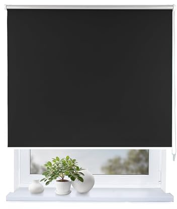 Rollmayer Verdunklungsrollo Thermorollo mit Bohren, Seitenzugrollo Thermo Rollo fur Fenster und Tur (Thermo-Schwarz,150x220 cm (BxH))