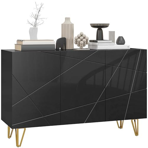 HOMCOM Aparador para Salón 3 Puertas 120x40x75 cm Negro Brillo