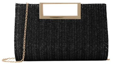 LHHMZ Top Handle Straw Clutch for Women Summer Clutch Straw Evening Bag Raffia Shoulder Bag Woven Beach Clutch