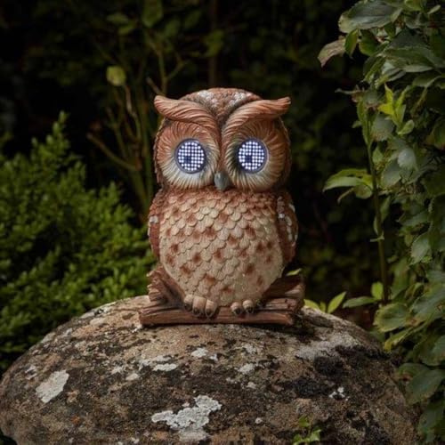 Garden Mile Solar Eule Gartenornament, große wasserdichte Figur mit solarbetriebenen LED leuchtet Augen Statue für einzigartige Gartengeschenke, Balkon, Terrasse Dekor (Eule)