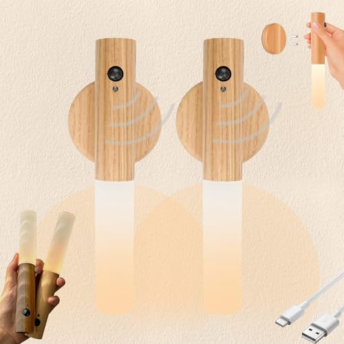 TaimeiMao 2 Piezas Luz Armario Sensor Movimiento Lampara Inalambrica LED Pared Luces De Pared Magnéticas Recargables USB Para Dormitorio, Pasillo, Escalera