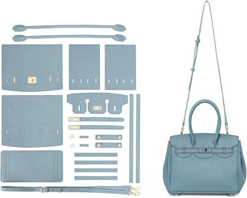 POPSEWING DIY-Ledertaschen-Set, Designer-Handtaschen für Damen, DIY-Taschen-Set für Mädchen, Nähset für handgefertigte Ledertaschen, personalisiertes Geschenk (Blau)