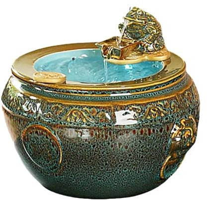 Fontana da interni Feng Shui Fontana da tavolo in ceramica con ruota ad acqua fluente e decorazione a forma di rospo portafortuna Home Fontana