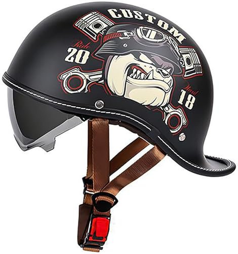 Retrò Adulto Caschi Moto Casco Scodella Portatile, DOT/ECE Omologato Mezzo Elmetto Da Moto, Caschi Jet Con Visiera Parasole, Donna E Uomo Moto Mezzo Casco Per Cruiser Scooter 9,M=57-58CM