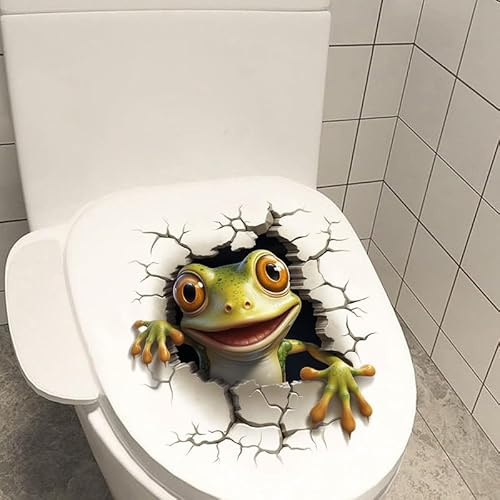 3D-Toilettenaufkleber mit Tiermotiv, selbstklebend, wasserdicht, abnehmbar, Frosch, WC, Deckel, Aufkleber, Lotus, Toilettensitzbezug, Dekoration, Wandaufkleber (Riss Frosch)