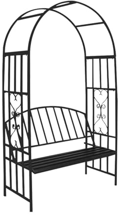 Arche de jardin en métal avec banc, 210 cm de haut x 114 cm de large, support de pergola pour rosiers grimpants, arche de treillis pour plantes, décoration de jardin extérieure